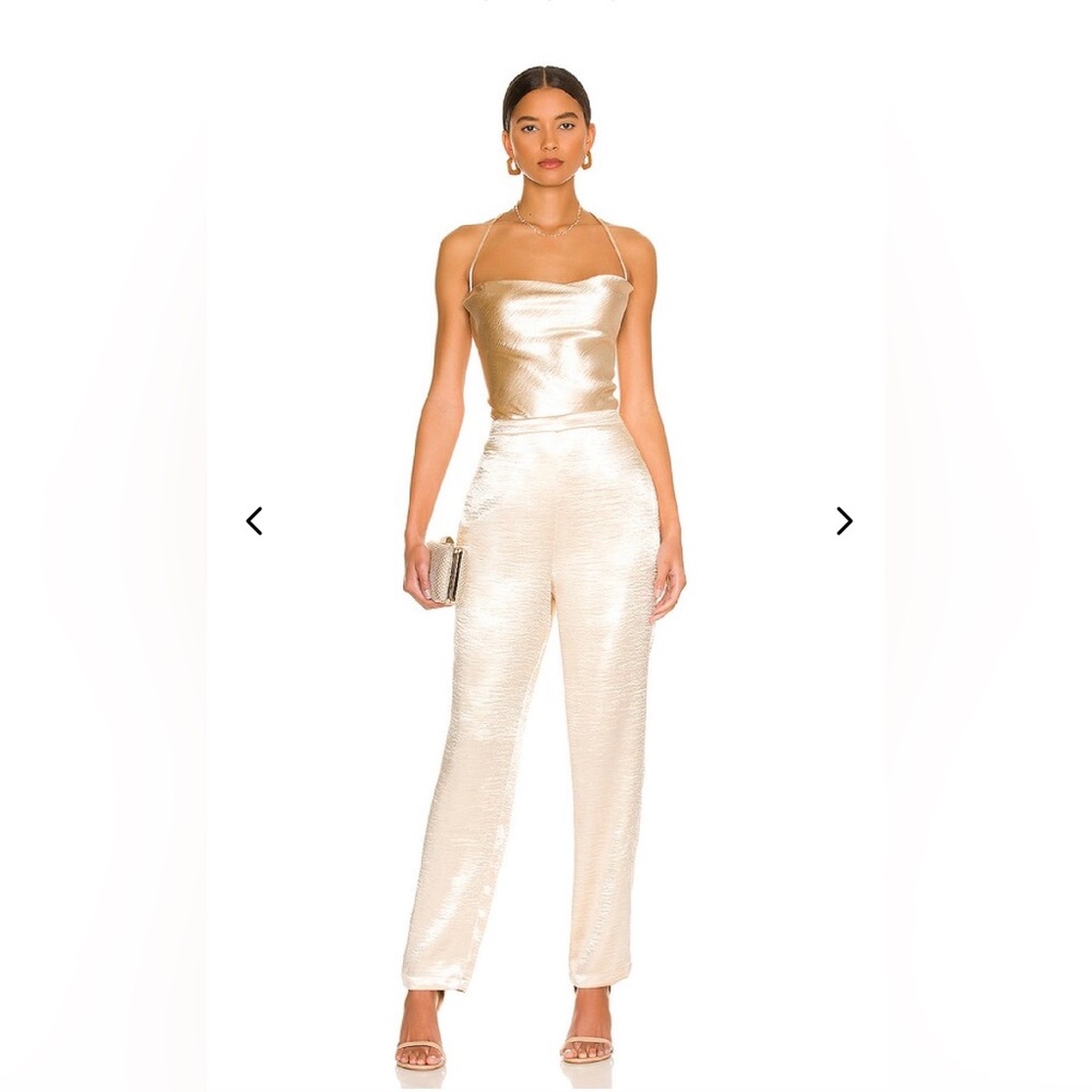 NWT Lovers + Friends Britt Jumpsuit Champaign Gold M Holiday Event Open Back